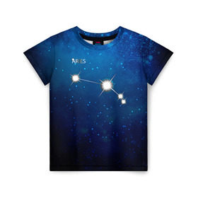 Детская футболка 3D с принтом Овен в Белгороде, 100% гипоаллергенный полиэфир | прямой крой, круглый вырез горловины, длина до линии бедер, чуть спущенное плечо, ткань немного тянется | Тематика изображения на принте: звезда | звезды | знак зодиака | космос | овен | созвездие