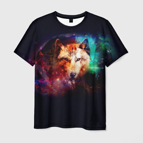 Мужская футболка 3D с принтом Космический волк в Белгороде, 100% полиэфир | прямой крой, круглый вырез горловины, длина до линии бедер | Тематика изображения на принте: звезды | космический волк | креатив | хищник