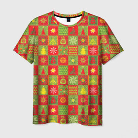 Мужская футболка 3D с принтом Новогодний орнамент в Белгороде, 100% полиэфир | прямой крой, круглый вырез горловины, длина до линии бедер | елка | звезда | новогодний орнамент | пода | снгежинка