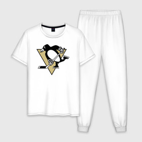 Мужская пижама хлопок с принтом Pittsburgh Penguins в Белгороде, 100% хлопок | брюки и футболка прямого кроя, без карманов, на брюках мягкая резинка на поясе и по низу штанин
 | pittsburgh penguinspittsburgh penguins