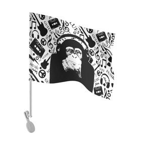 Флаг для автомобиля с принтом Шимпанзе в наушниках в Белгороде, 100% полиэстер | Размер: 30*21 см | джаз | музыка | обезьяна | рок | шимпанзе в наущниках
