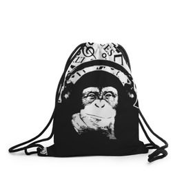 Рюкзак-мешок 3D с принтом Шимпанзе в наушниках в Белгороде, 100% полиэстер | плотность ткани — 200 г/м2, размер — 35 х 45 см; лямки — толстые шнурки, застежка на шнуровке, без карманов и подкладки | джаз | музыка | обезьяна | рок | шимпанзе в наущниках