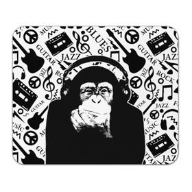 Коврик прямоугольный с принтом Шимпанзе в наушниках в Белгороде, натуральный каучук | размер 230 х 185 мм; запечатка лицевой стороны | джаз | музыка | обезьяна | рок | шимпанзе в наущниках
