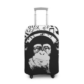 Чехол для чемодана 3D с принтом Шимпанзе в наушниках в Белгороде, 86% полиэфир, 14% спандекс | двустороннее нанесение принта, прорези для ручек и колес | джаз | музыка | обезьяна | рок | шимпанзе в наущниках