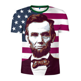 Мужская футболка 3D спортивная с принтом Авраам Линкольн в Белгороде, 100% полиэстер с улучшенными характеристиками | приталенный силуэт, круглая горловина, широкие плечи, сужается к линии бедра | авраам линкольн | президент | сша | флаг