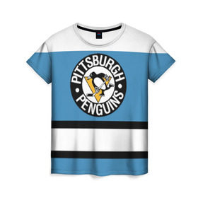 Женская футболка 3D с принтом Pittsburgh Penguins blue в Белгороде, 100% полиэфир ( синтетическое хлопкоподобное полотно) | прямой крой, круглый вырез горловины, длина до линии бедер | hockey | nhl | pittsburgh penguins | нхл | хоккей