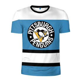 Мужская футболка 3D спортивная с принтом Pittsburgh Penguins blue в Белгороде, 100% полиэстер с улучшенными характеристиками | приталенный силуэт, круглая горловина, широкие плечи, сужается к линии бедра | hockey | nhl | pittsburgh penguins | нхл | хоккей