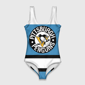 Купальник-боди 3D с принтом Pittsburgh Penguins blue в Белгороде, 82% полиэстер, 18% эластан | Круглая горловина, круглый вырез на спине | hockey | nhl | pittsburgh penguins | нхл | хоккей