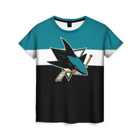 Женская футболка 3D с принтом San Jose Sharks в Белгороде, 100% полиэфир ( синтетическое хлопкоподобное полотно) | прямой крой, круглый вырез горловины, длина до линии бедер | hockey | nhl | san jose sharks | нхл | спорт | хоккей