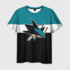 Мужская футболка 3D с принтом San Jose Sharks в Белгороде, 100% полиэфир | прямой крой, круглый вырез горловины, длина до линии бедер | hockey | nhl | san jose sharks | нхл | спорт | хоккей