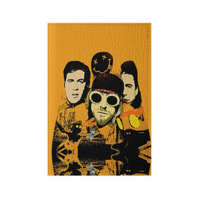 Обложка для паспорта матовая кожа с принтом Nirvana в Белгороде, натуральная матовая кожа | размер 19,3 х 13,7 см; прозрачные пластиковые крепления | cobain | curt | nirvana | rock | группа | кобейн | курт | нирвана | рок