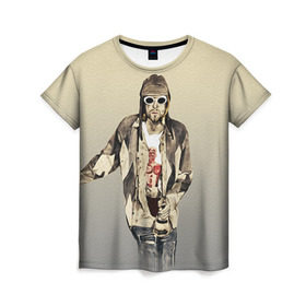 Женская футболка 3D с принтом Nirvana в Белгороде, 100% полиэфир ( синтетическое хлопкоподобное полотно) | прямой крой, круглый вырез горловины, длина до линии бедер | cobain | curt | nirvana | rock | группа | кобейн | курт | нирвана | рок