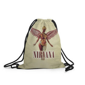 Рюкзак-мешок 3D с принтом Nirvana в Белгороде, 100% полиэстер | плотность ткани — 200 г/м2, размер — 35 х 45 см; лямки — толстые шнурки, застежка на шнуровке, без карманов и подкладки | Тематика изображения на принте: cobain | curt | nirvana | rock | группа | кобейн | курт | нирвана | рок
