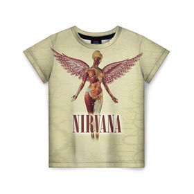 Детская футболка 3D с принтом Nirvana в Белгороде, 100% гипоаллергенный полиэфир | прямой крой, круглый вырез горловины, длина до линии бедер, чуть спущенное плечо, ткань немного тянется | Тематика изображения на принте: cobain | curt | nirvana | rock | группа | кобейн | курт | нирвана | рок