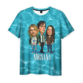 Мужская футболка 3D с принтом Шаржи группа Nirvana в Белгороде, 100% полиэфир | прямой крой, круглый вырез горловины, длина до линии бедер | cobain | curt | nirvana | rock | группа | кобейн | курт | нирвана | рок