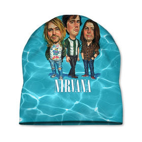 Шапка 3D с принтом Шаржи группа Nirvana в Белгороде, 100% полиэстер | универсальный размер, печать по всей поверхности изделия | cobain | curt | nirvana | rock | группа | кобейн | курт | нирвана | рок
