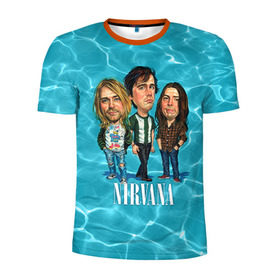 Мужская футболка 3D спортивная с принтом Шаржи группа Nirvana в Белгороде, 100% полиэстер с улучшенными характеристиками | приталенный силуэт, круглая горловина, широкие плечи, сужается к линии бедра | Тематика изображения на принте: cobain | curt | nirvana | rock | группа | кобейн | курт | нирвана | рок