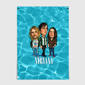 Постер с принтом Шаржи группа Nirvana в Белгороде, 100% бумага
 | бумага, плотность 150 мг. Матовая, но за счет высокого коэффициента гладкости имеет небольшой блеск и дает на свету блики, но в отличии от глянцевой бумаги не покрыта лаком | cobain | curt | nirvana | rock | группа | кобейн | курт | нирвана | рок