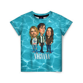 Детская футболка 3D с принтом Шаржи группа Nirvana в Белгороде, 100% гипоаллергенный полиэфир | прямой крой, круглый вырез горловины, длина до линии бедер, чуть спущенное плечо, ткань немного тянется | cobain | curt | nirvana | rock | группа | кобейн | курт | нирвана | рок