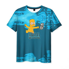 Мужская футболка 3D с принтом Nirvana & Simpson в Белгороде, 100% полиэфир | прямой крой, круглый вырез горловины, длина до линии бедер | cobain | curt | nirvana | rock | группа | кобейн | курт | нирвана | рок