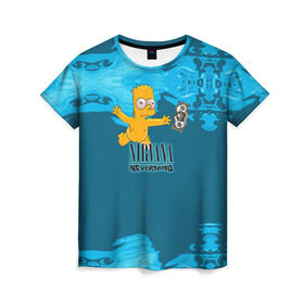 Женская футболка 3D с принтом Nirvana & Simpson в Белгороде, 100% полиэфир ( синтетическое хлопкоподобное полотно) | прямой крой, круглый вырез горловины, длина до линии бедер | cobain | curt | nirvana | rock | группа | кобейн | курт | нирвана | рок