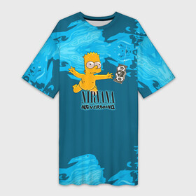 Платье-футболка 3D с принтом Nirvana  Simpson в Белгороде,  |  | cobain | curt | nirvana | rock | группа | кобейн | курт | нирвана | рок