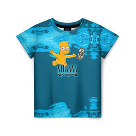 Детская футболка 3D с принтом Nirvana & Simpson в Белгороде, 100% гипоаллергенный полиэфир | прямой крой, круглый вырез горловины, длина до линии бедер, чуть спущенное плечо, ткань немного тянется | cobain | curt | nirvana | rock | группа | кобейн | курт | нирвана | рок