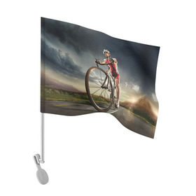 Флаг для автомобиля с принтом Велогонщик в Белгороде, 100% полиэстер | Размер: 30*21 см | extreme | вело | велосипед | шоссейный велосипед | экстрим