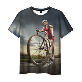 Мужская футболка 3D с принтом Велогонщик в Белгороде, 100% полиэфир | прямой крой, круглый вырез горловины, длина до линии бедер | extreme | вело | велосипед | шоссейный велосипед | экстрим