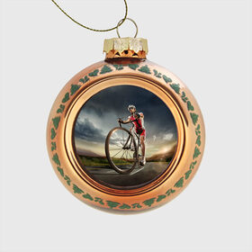Стеклянный ёлочный шар с принтом Велогонщик в Белгороде, Стекло | Диаметр: 80 мм | extreme | вело | велосипед | шоссейный велосипед | экстрим