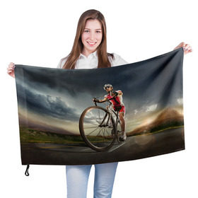 Флаг 3D с принтом Велогонщик в Белгороде, 100% полиэстер | плотность ткани — 95 г/м2, размер — 67 х 109 см. Принт наносится с одной стороны | extreme | вело | велосипед | шоссейный велосипед | экстрим