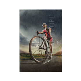 Обложка для паспорта матовая кожа с принтом Велогонщик в Белгороде, натуральная матовая кожа | размер 19,3 х 13,7 см; прозрачные пластиковые крепления | Тематика изображения на принте: extreme | вело | велосипед | шоссейный велосипед | экстрим