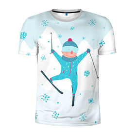 Мужская футболка 3D спортивная с принтом Лыжник в Белгороде, 100% полиэстер с улучшенными характеристиками | приталенный силуэт, круглая горловина, широкие плечи, сужается к линии бедра | extreme | ski | skiing | горнолыжное | горные лыжи | лыжник | фристайл | экстрим