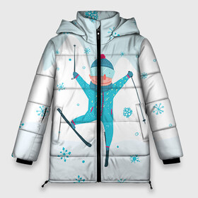 Женская зимняя куртка 3D с принтом Лыжник в Белгороде, верх — 100% полиэстер; подкладка — 100% полиэстер; утеплитель — 100% полиэстер | длина ниже бедра, силуэт Оверсайз. Есть воротник-стойка, отстегивающийся капюшон и ветрозащитная планка. 

Боковые карманы с листочкой на кнопках и внутренний карман на молнии | extreme | ski | skiing | горнолыжное | горные лыжи | лыжник | фристайл | экстрим