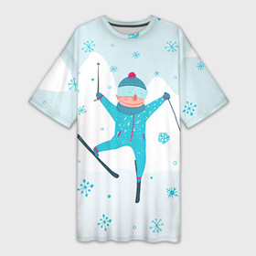 Платье-футболка 3D с принтом Лыжник в Белгороде,  |  | extreme | ski | skiing | горнолыжное | горные лыжи | лыжник | фристайл | экстрим