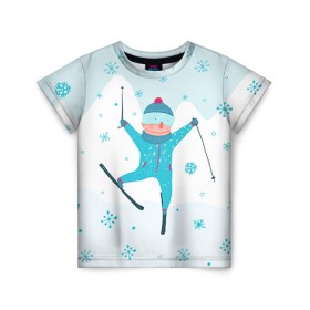 Детская футболка 3D с принтом Лыжник в Белгороде, 100% гипоаллергенный полиэфир | прямой крой, круглый вырез горловины, длина до линии бедер, чуть спущенное плечо, ткань немного тянется | extreme | ski | skiing | горнолыжное | горные лыжи | лыжник | фристайл | экстрим