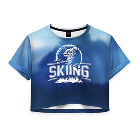 Женская футболка 3D укороченная с принтом Лыжный спорт в Белгороде, 100% полиэстер | круглая горловина, длина футболки до линии талии, рукава с отворотами | extreme | ski | skiing | горнолыжное | горные лыжи | лыжник | фристайл | экстрим
