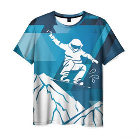 Мужская футболка 3D с принтом Горы и сноубордист в Белгороде, 100% полиэфир | прямой крой, круглый вырез горловины, длина до линии бедер | extreme | snowboard | сноуборд | сноубордист | экстрим
