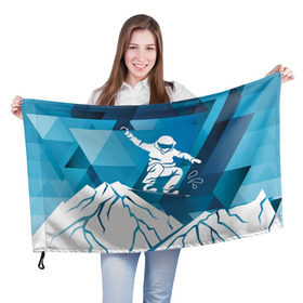 Флаг 3D с принтом Горы и сноубордист в Белгороде, 100% полиэстер | плотность ткани — 95 г/м2, размер — 67 х 109 см. Принт наносится с одной стороны | extreme | snowboard | сноуборд | сноубордист | экстрим