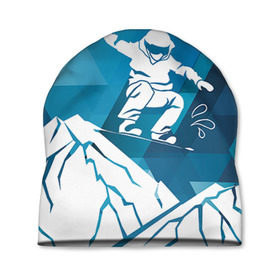 Шапка 3D с принтом Горы и сноубордист в Белгороде, 100% полиэстер | универсальный размер, печать по всей поверхности изделия | extreme | snowboard | сноуборд | сноубордист | экстрим