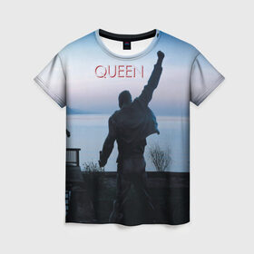 Женская футболка 3D с принтом Queen в Белгороде, 100% полиэфир ( синтетическое хлопкоподобное полотно) | прямой крой, круглый вырез горловины, длина до линии бедер | freddie | heavy | mercury | metal | queen | rock | квин | куин | меркури | меркюри | метал | рок | фредди меркьюри | фреди | хэви