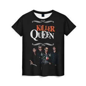 Женская футболка 3D с принтом Killer Queen в Белгороде, 100% полиэфир ( синтетическое хлопкоподобное полотно) | прямой крой, круглый вырез горловины, длина до линии бедер | freddie | heavy | mercury | metal | queen | rock | квин | куин | меркури | меркюри | метал | рок | фредди меркьюри | фреди | хэви