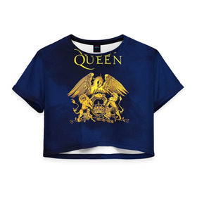 Женская футболка 3D укороченная с принтом Группа Queen в Белгороде, 100% полиэстер | круглая горловина, длина футболки до линии талии, рукава с отворотами | freddie | heavy | mercury | metal | queen | rock | квин | куин | меркури | меркюри | метал | рок | фредди меркьюри | фреди | хэви