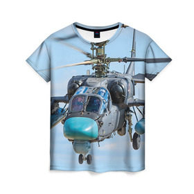 Женская футболка 3D с принтом КА 52 в Белгороде, 100% полиэфир ( синтетическое хлопкоподобное полотно) | прямой крой, круглый вырез горловины, длина до линии бедер | авиация | аллигатор | армия | боевой | ввс | вертолет | военная техника | ка 52 | ударный | черная акула