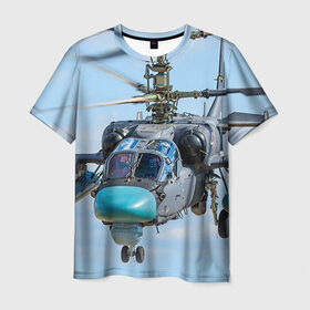 Мужская футболка 3D с принтом КА 52 в Белгороде, 100% полиэфир | прямой крой, круглый вырез горловины, длина до линии бедер | авиация | аллигатор | армия | боевой | ввс | вертолет | военная техника | ка 52 | ударный | черная акула