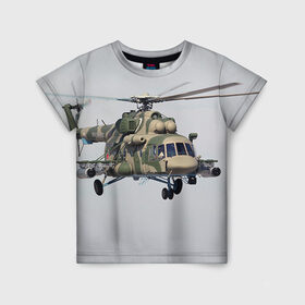 Детская футболка 3D с принтом МИ 8 в Белгороде, 100% гипоаллергенный полиэфир | прямой крой, круглый вырез горловины, длина до линии бедер, чуть спущенное плечо, ткань немного тянется | авиация | армия | ввс | вертолет | военная техника | ми 8 | ударный