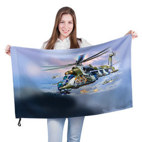 Флаг 3D с принтом МИ 24 в Белгороде, 100% полиэстер | плотность ткани — 95 г/м2, размер — 67 х 109 см. Принт наносится с одной стороны | авиация | армия | боевой | ввс | вертолет | военная техника | крокодил | ми 24 | ударный