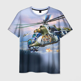 Мужская футболка 3D с принтом МИ 24 в Белгороде, 100% полиэфир | прямой крой, круглый вырез горловины, длина до линии бедер | авиация | армия | боевой | ввс | вертолет | военная техника | крокодил | ми 24 | ударный