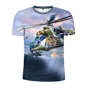 Мужская футболка 3D спортивная с принтом МИ 24 в Белгороде, 100% полиэстер с улучшенными характеристиками | приталенный силуэт, круглая горловина, широкие плечи, сужается к линии бедра | авиация | армия | боевой | ввс | вертолет | военная техника | крокодил | ми 24 | ударный