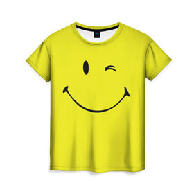 Женская футболка 3D с принтом Смайл в Белгороде, 100% полиэфир ( синтетическое хлопкоподобное полотно) | прямой крой, круглый вырез горловины, длина до линии бедер | emoji | smile | жёлтый | смайл | смайлик | улыбка | эмодзи | эмоции